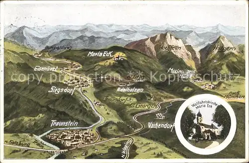 Traunstein Oberbayern Panoramakarte mit Hochfelln  Kat. Traunstein