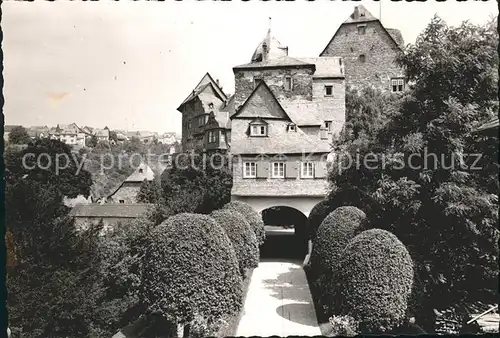 Runkel Lahn Burg Runkel mit Fallbruecke Kat. Runkel