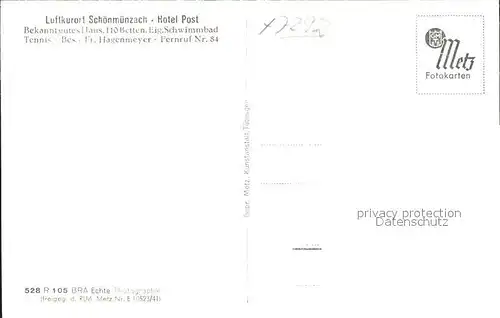 Schoenmuenzach Hotel Post Kat. Baiersbronn