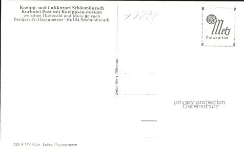Schoenmuenzach Kurhotel Post mit Kneippsanatorium Kat. Baiersbronn