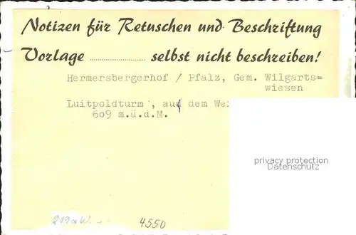 Wilgartswiesen Hermersberger Hof Luitpoldturm Kat. Wilgartswiesen