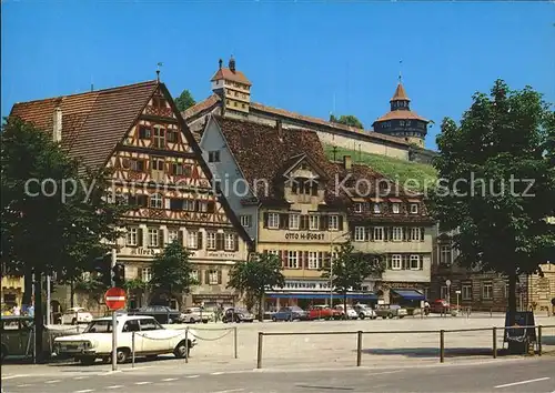 Esslingen Neckar Marktplatz mit Burg Autos Kat. Esslingen am Neckar