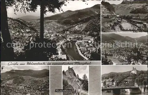 Weisenbach Murgtal Panorama Rockertfelsen Bruecke Kirche Kat. Weisenbach