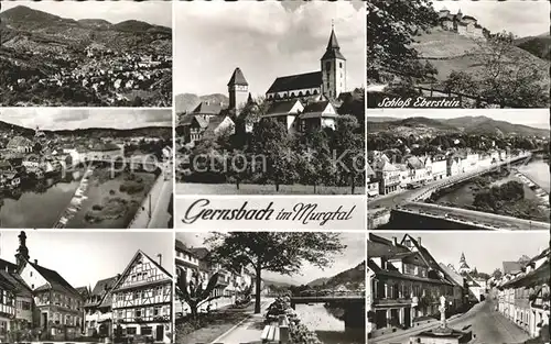 Gernsbach Totalansicht Kirche Schloss Eberstein Fachwerkhaeuser Strassenpartien Kat. Gernsbach