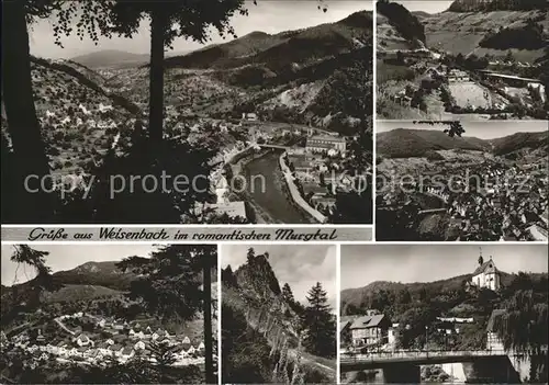 Weisenbach Murgtal Panorama Orts und Teilansichten Bruecke Kirche Kat. Weisenbach