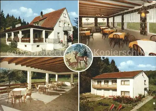 Winterbach Bad Kreuznach Hotel Cafe Kreershaeuschen Terrasse Gastraum Rehe Kat. Winterbach