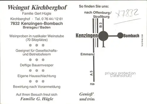 Bombach Weingut Kirchberghof Kat. Kenzingen