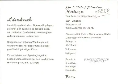 Limbach Baden Gaststaette Pension Herbingen / Limbach /Neckar-Odenwald-Kreis LKR