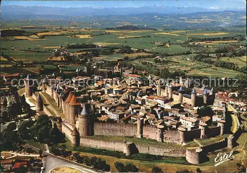 Carcassonne Fliegeraufnahme Schloss Stadtmauer Kat. Carcassonne