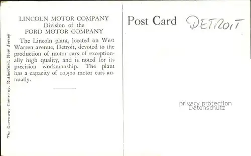 Detroit Michigan Lincoln Motor Company Fliegeraufnahme Kat. Detroit