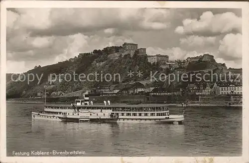 Ehrenbreitstein Festung Koblenz Seitenraddampfer Vaterland  Kat. Koblenz