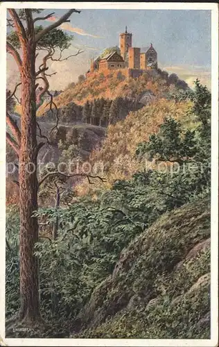 Wartburg Eisenach Abend an der Suedwestseite Kuenstlerkarte K. Lindgreen Nr. 5 Kat. Eisenach