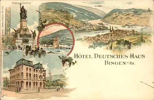Bingen Rhein Hotel Deutsches Haus Niederwald Denkmal  Kat. Bingen am Rhein