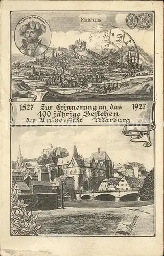 Marburg Lahn 400 jaehrige Bestehen Universitaet Phillipp der Grossmuetige Kat. Marburg
