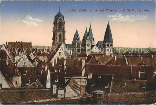 Schlettstadt Blick auf Muenster und St Fideskirche Kat. Selestat