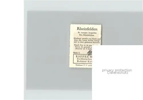 Rheinfelden AG Briefmarke Kaffee Hag Kat. Rheinfelden