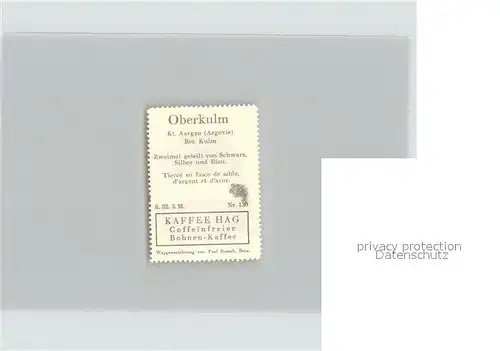 Oberkulm Briefmarke Wappen Kaffee Hag Kat. Oberkulm