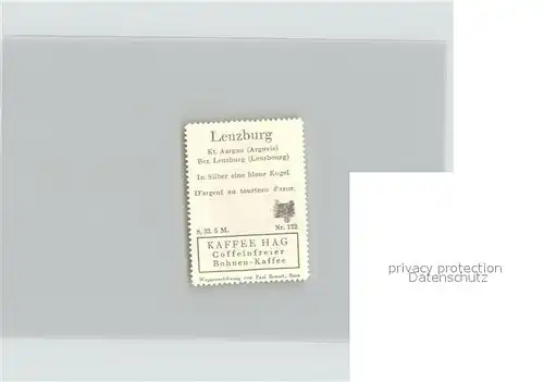 Lenzburg Briefmarke Wappen Kaffee Hag Kat. Lenzburg