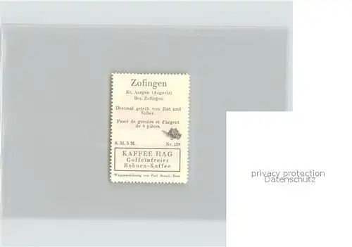 Zofingen Briefmarke Wappen Kaffee Hag Kat. Zofingen