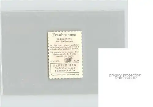 Fraubrunnen Briefmarke Wappen Kaffee Hag Kat. Fraubrunnen