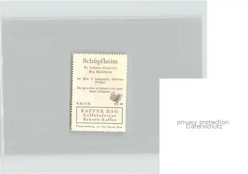 Schuepfheim Briefmarke Wappen Kaffee Hag Kat. Schuepfheim