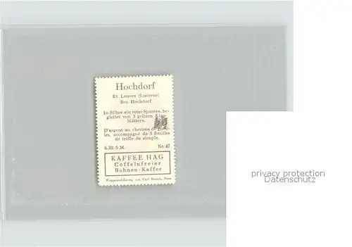 Hochdorf LU Briefmarke Wappen Kaffee Hag / Hochdorf /Bz. Hochdorf