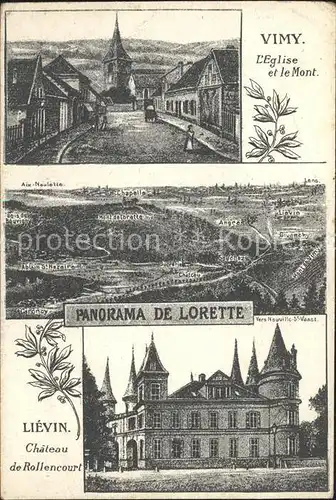 Vimy Eglise et le Mont Panorama de Lorette Chateau de Rollencourt Kat. Vimy