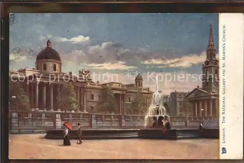 London National Gallery and St. Martins Church Foutain Oilette Tucks No. 770 Kat. City of London