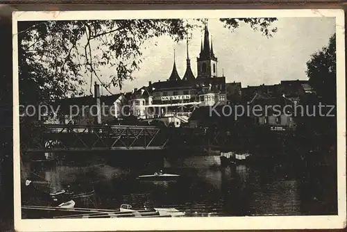 Louny Bruecke Kirche Boot Kat. Laun