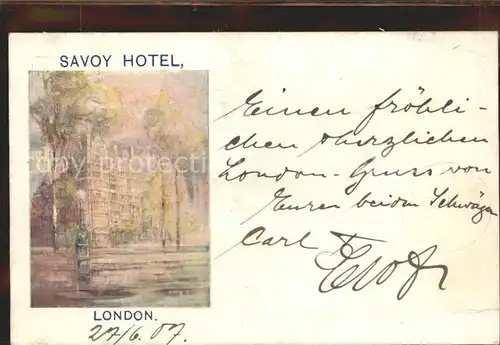 London Savoy Hotel Kuenstlerkarte Kat. City of London