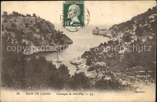 Cassis Baie Calanque de Port Pin Stempel auf AK Kat. Cassis