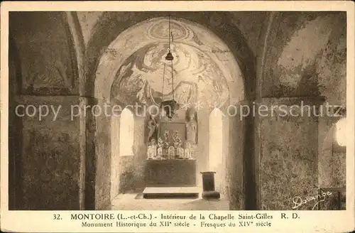 Montoire sur le Loir Interieur de la Chapelle Saint Gilles Monument Historique Fresques Kat. Montoire sur le Loir