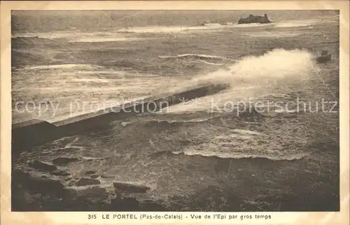 Le Portel Vue de l Epi par gros temps Brandung Kat. Le Portel