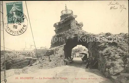 Biarritz Pyrenees Atlantiques Rocher de la Vierge Stempel auf AK Kat. Biarritz