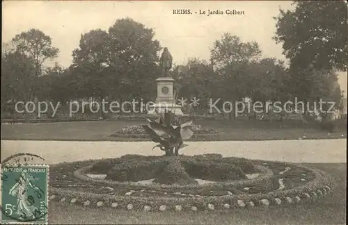 Reims Champagne Ardenne Jardin Colbert Monument Statue Stempel auf AK Kat. Reims