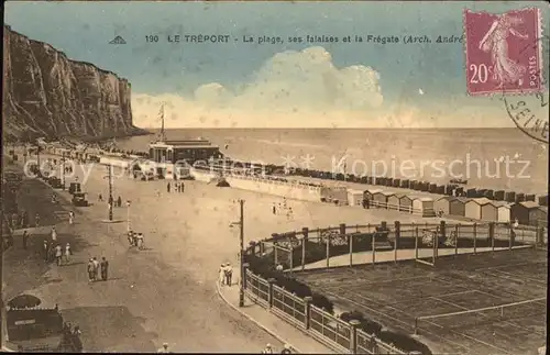 Le Treport Plage Falaises et la Fregate Stempel auf AK Kat. Le Treport