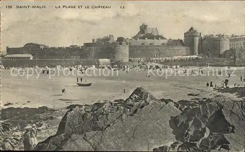 Saint Malo Ille et Vilaine Bretagne Plage et le Chateau Kat. Saint Malo