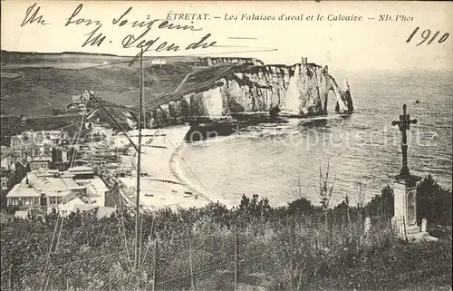 Etretat Falaises d aval et le Calvaire Croix Plage Kat. Etretat