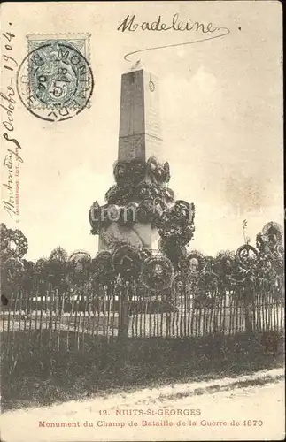 Nuits Saint Georges Monument du Champ de Bataille Stempel auf AK Kat. Nuits Saint Georges