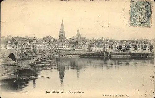 La Charite sur Loire Vue generale Pont Eglise Stempel auf AK Kat. La Charite sur Loire