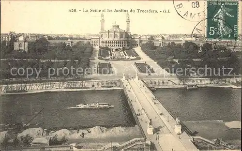 Paris La Seine et les Jardins du Trocadero Stempel auf AK Kat. Paris