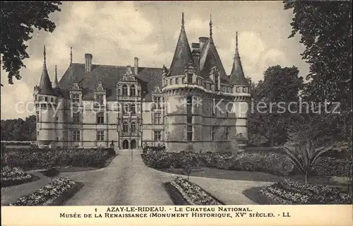 Azay le Rideau Chateau National Musee de la Renaissance Monument Historique XV siecle Kat. Azay le Rideau