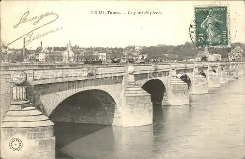 Tours Indre et Loire Pont de pierre Stempel auf AK Kat. Tours