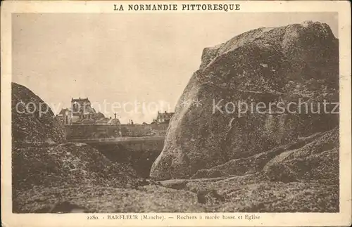 Barfleur Manche Rochers a maree basse et Eglise Kat. Barfleur