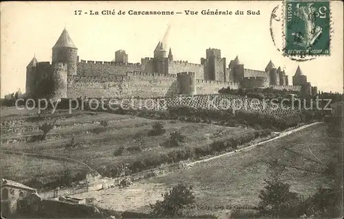 Carcassonne La Cite vue generale du Sud Festung Stempel auf AK Kat. Carcassonne