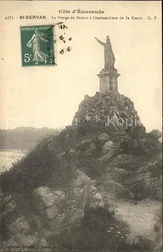 Saint Servan Ille et Vilaine La Vierge de Bizeux Statue Monument Stempel auf AK Kat. Saint Malo