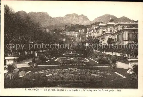 Menton Alpes Maritimes Jardin public et le Casino Montagnes de Sainte Agnes Kat. Menton
