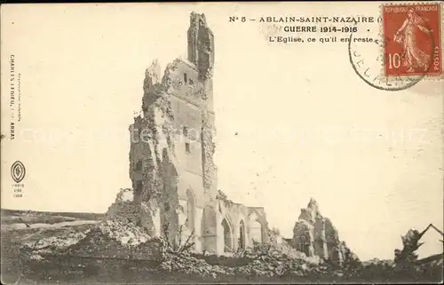 Ablain Saint Nazaire Eglise Ruines Grande Guerre Truemmer Krieg Stempel auf AK Kat. Ablain Saint Nazaire