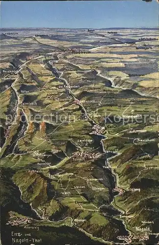 Nagold Panorama Enztal und Nagoldtal aus Vogelperspektive Kat. Nagold