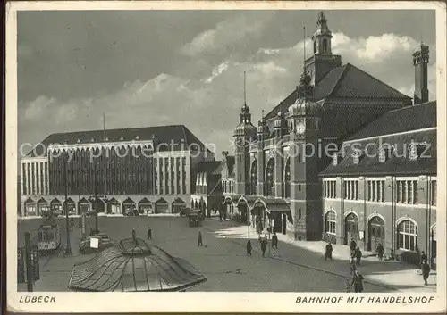 Luebeck Bahnhof mit Handelshof Kupfertiefdruck Kat. Luebeck